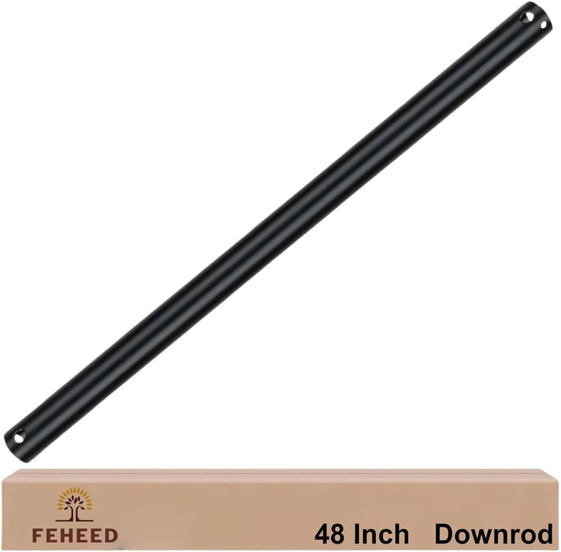 FEHEED 48 Inch Ceiling Fan Downrod, 1" Diameter Matte Black Ceiling Fan Extension Rod (No Threads),Universal Down Rods for Ceiling Fans,Easy Installation - Image 1